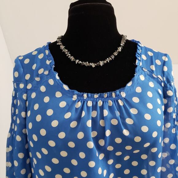 Polka Dot Blue Pintuck Semi Sheer Blouse Size Small by Outback Red - Picture 5 of 11